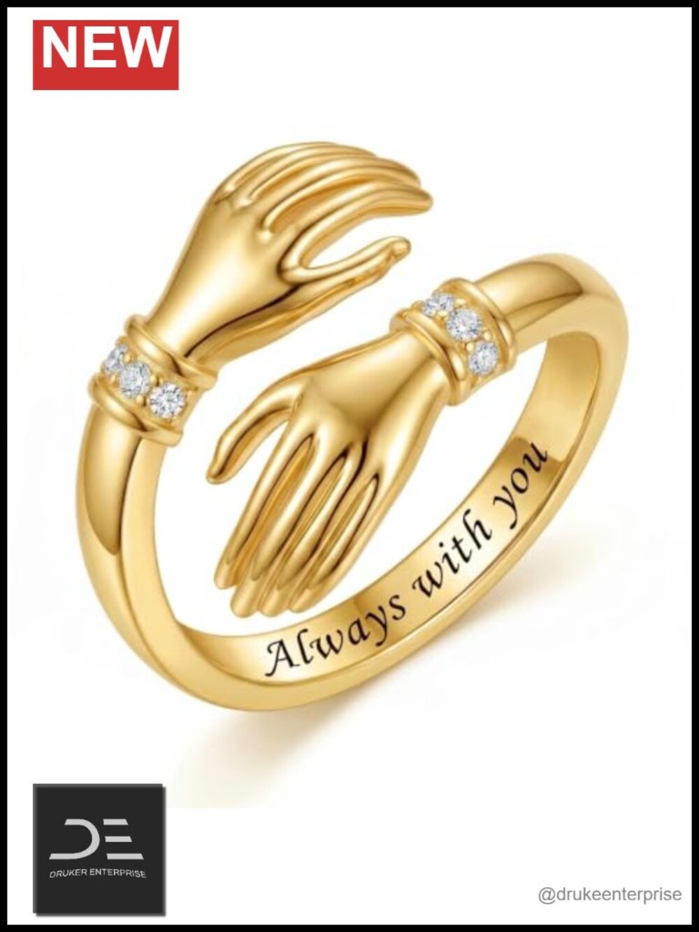 14K Gold Plated Adjustable Hug Ring Lab Grown Diamond Women's Statement Ring